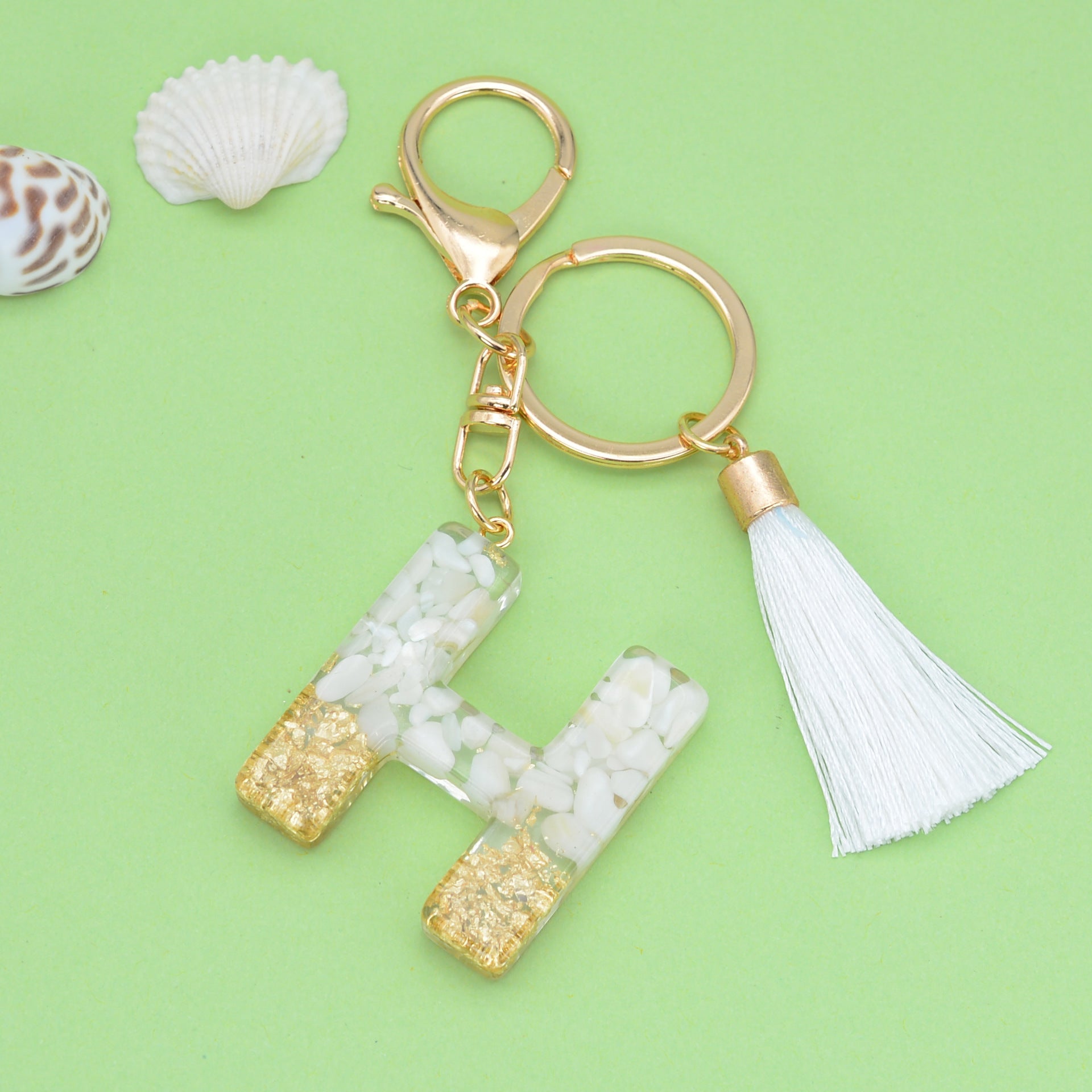 Wholesale White Tassel 26 Letter Crystal Resin Keychain
